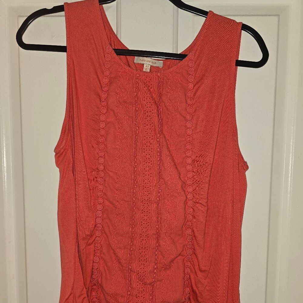 Skies are Blue Airika Woven Lace Front Knit Top  XLP | Coral